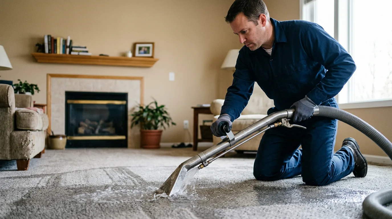 Water damage restoration technician working near Lenzburg, IL